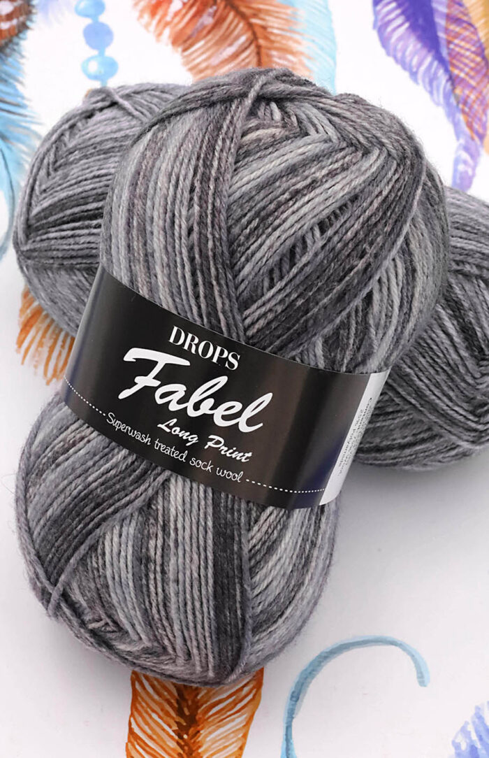 DROPS Fabel Long Print (602) srebrny lis