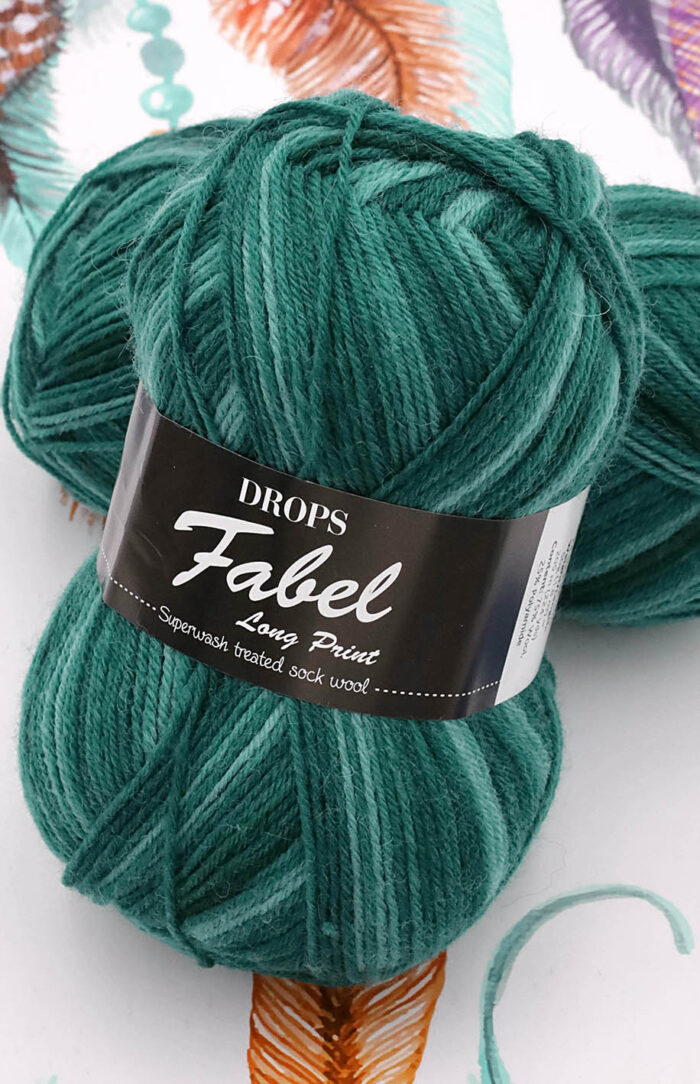 DROPS Fabel Long Print (918) szmaragdowy